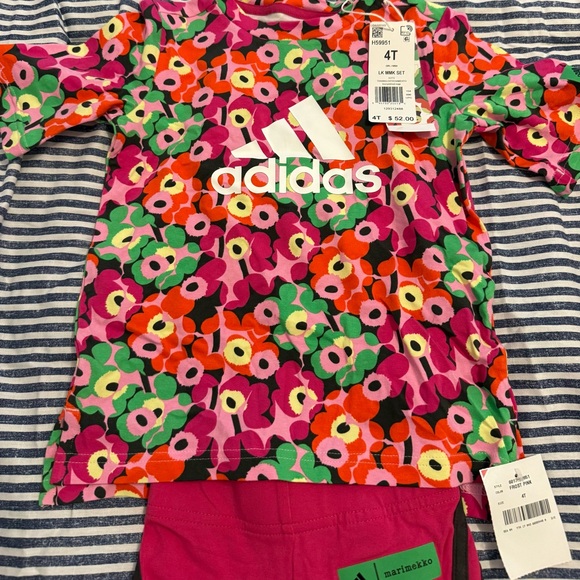 Adidas Kids' Marimekko Frost Pink Floral Tee and Pink Leggings - NWT - Size 4T - Picture 4 of 13